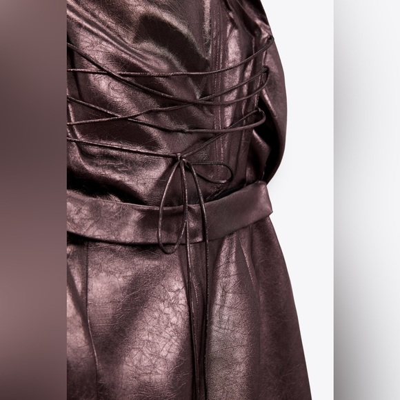 NEW Zara Voluminous Flower Strapless Lace Up Back Mini Dress 7699/308 - Picture 6 of 16